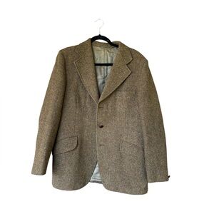 VIntage Dunn&Co Harris Tweed Blazer Mens 42R Brown Wool Herringbone ScotlandMade
